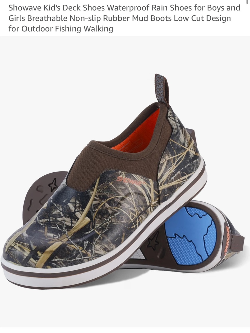 Kids Waterproof Slip-On Deck Shoes Camo Brown